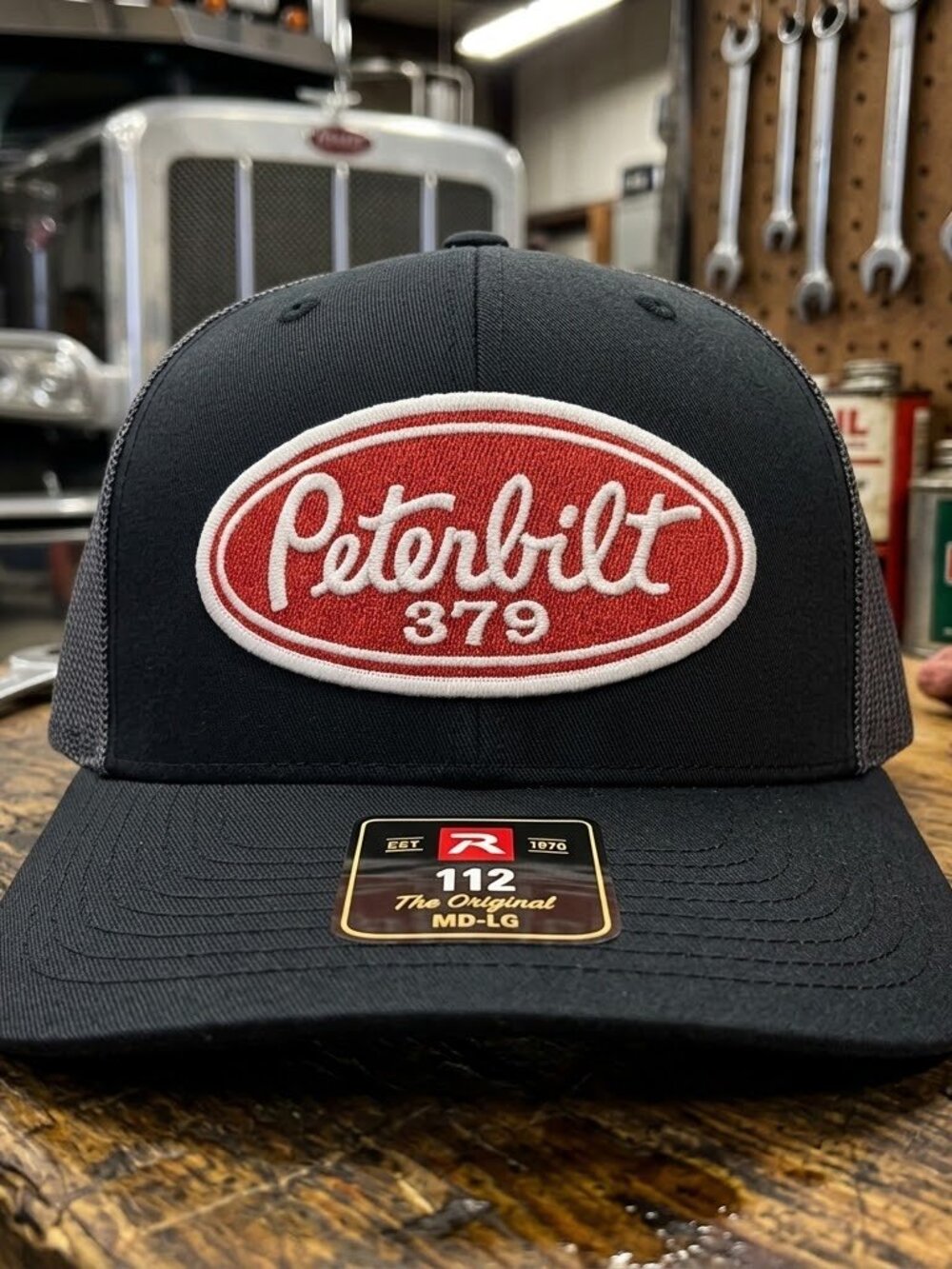 Retro Peterbilt 379 Hat Semi Truck Patch Black Richardson 112 Snapback Cap USA N